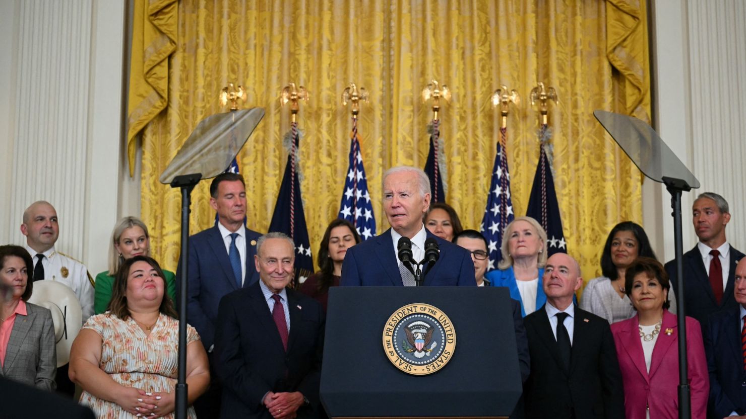 President Joe Biden speaks at an event marking the 12th anniversary of Deferred Action for Childhood Arrivals, or DACA, at the White House on June 18, 2024.