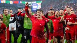 Arda Gueler of Turkey is celebrating victory during the UEFA EURO 2024 group stage match between Turkiye and Georgia at Football Stadium Dortmund on June 18, 2024 in Dortmund, Germany. (Photo by Hesham Elsherif/NurPhoto via Getty Images)