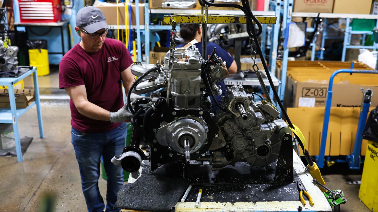 An employee works in Kawasaki factory in Lincoln, Nebraska, on May 13, 2024.