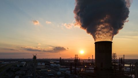 HOUSTON, TEXAS - JUNE 14: An aerial view of smoke from the LyondellBasell Houston refinery on June 14, 2024 in Houston, Texas. The International Energy Agency is predicting a major surplus of oil by the end of the decade as production continues rising and demand declines. The decline is in part due to the switch from gasoline to electric vehicles and renewable energy. The agency has reported that the world's oil production is expected to increase to approximately 114 million barrels per day by 2030. (Photo by Brandon Bell/Getty Images)