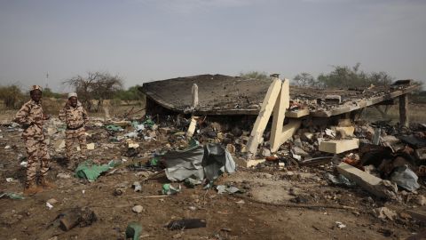 A general view of a collapsed building at the scene following a fire at a ammunition depot in N'Djamena on June 19, 2024.