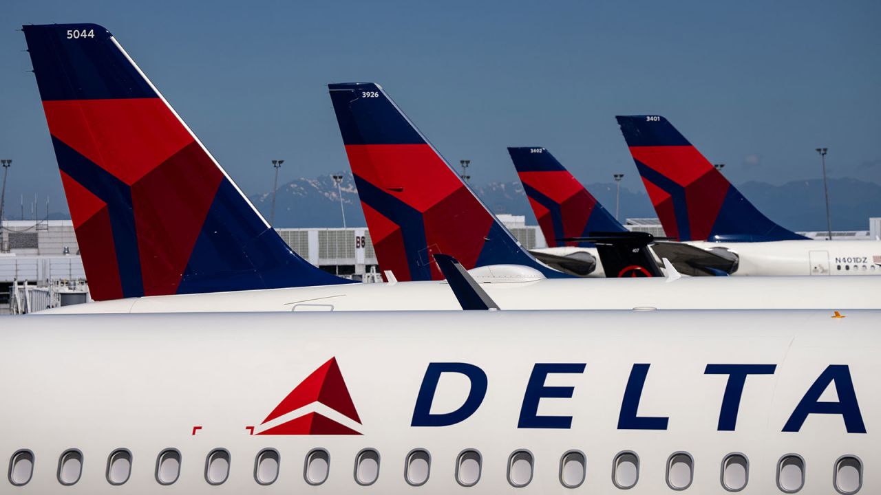 Delta Airlines planes are seen parked at Seattle-Tacoma International Airport on June 19, 2024 in Seattle, Washington.