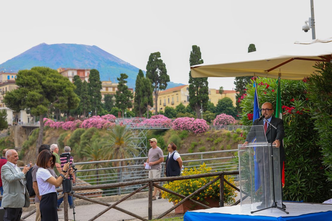 Minister of Culture Gennaro Sangiuliano attend the inauguration of the ancient beach.