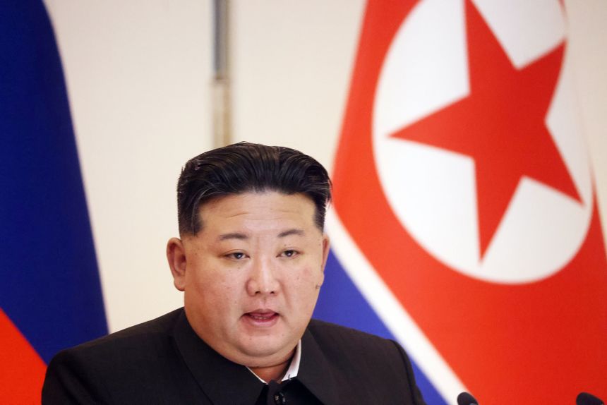 North Korean leader Kim Jong Un attends a press conference in Pyongyang on June 19, 2024 during Russian President Vladmir Putin's visit.