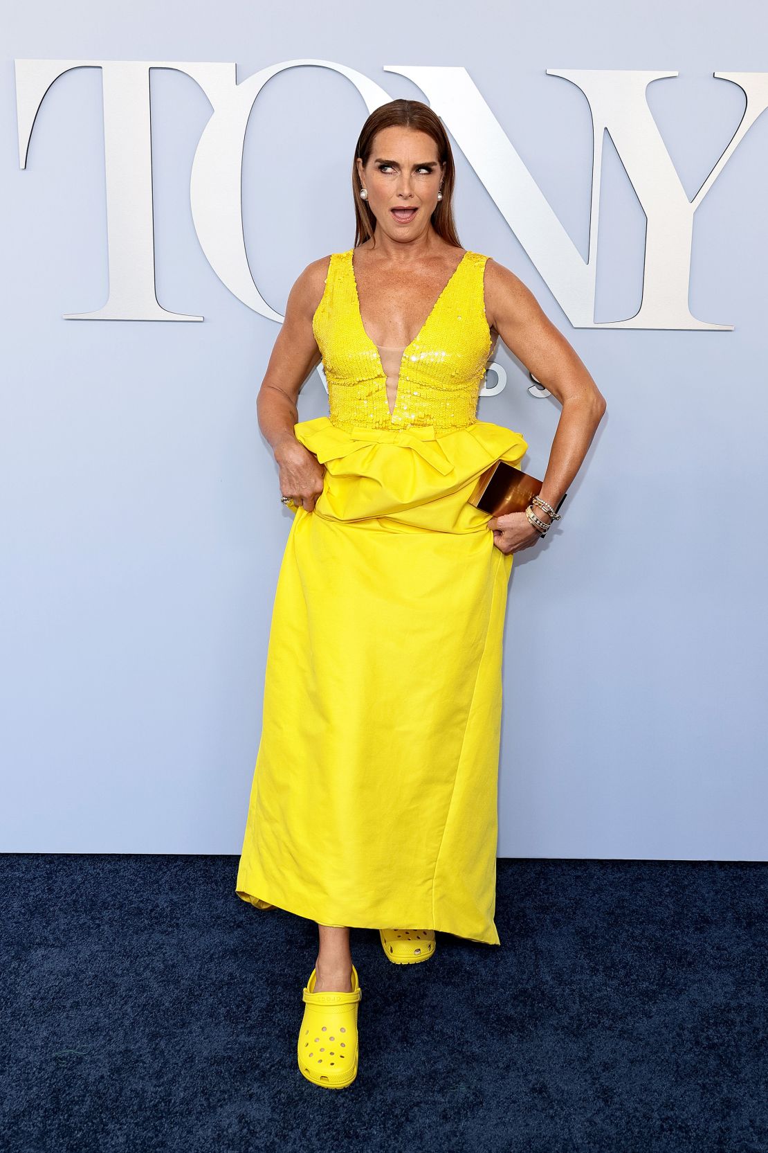 Brooke Shields prioritizing comfort at the Tony Awards in June.