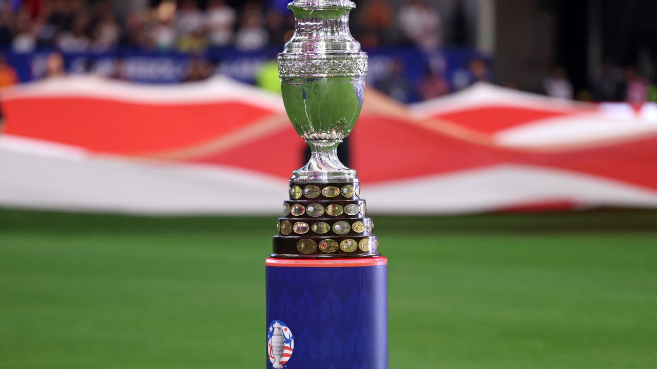 The Copa America trophy is pictured ahead of the Conmebol 2024 Copa America tournament group A football match between Argentina and Canada at Mercedes Benz Stadium in Atlanta, Georgia, on June 20, 2024. (Photo by CHARLY TRIBALLEAU / AFP) (Photo by CHARLY TRIBALLEAU/AFP via Getty Images)