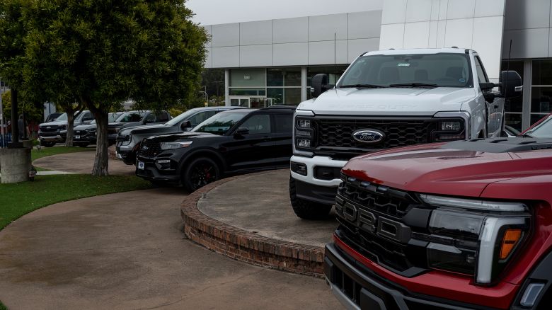 New Ford vehicles for sale at a dealership in Colma, California, US, on Friday, June 21, 2024. CDK Global, a software provider to some 15,000 car dealers, was waylaid by debilitating cyberattacks this week that have had a crippling effect on the auto sales industry.