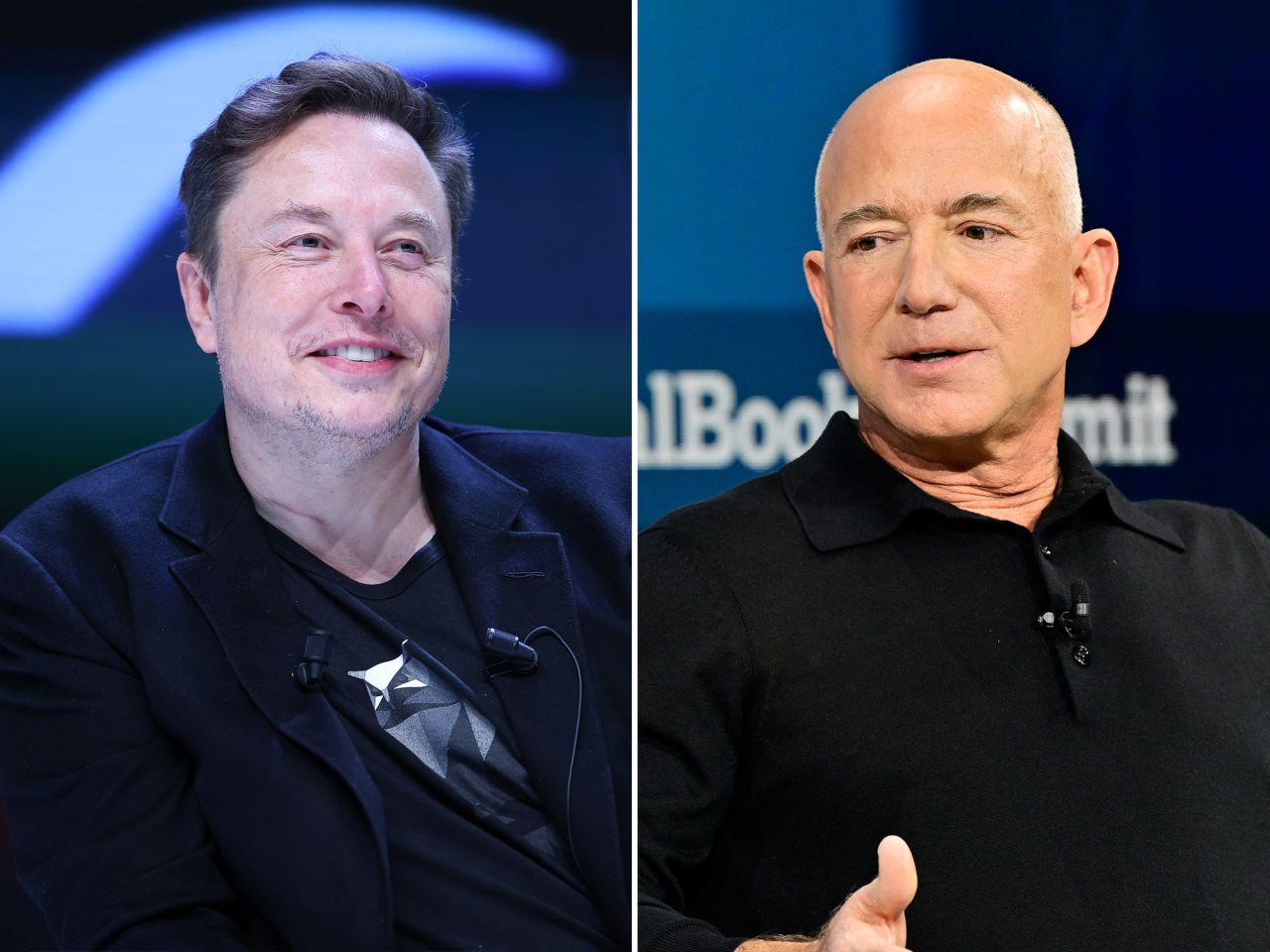 Elon Musk, left, and Jeff Bezos.