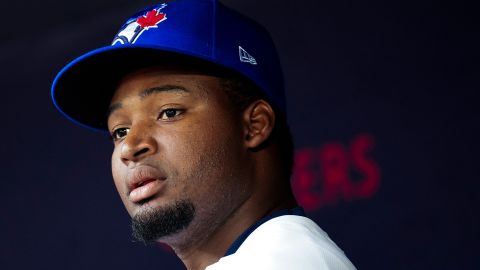 Orelvis Martinez looks on before the Toronto Blue Jays' game against the Boston Red Sox on June 18, 2024.