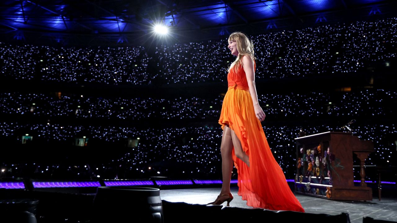 Taylor Swift performs onstage during "Taylor Swift | The Eras Tour" at Wembley Stadium in London, England on June 21, 2024.