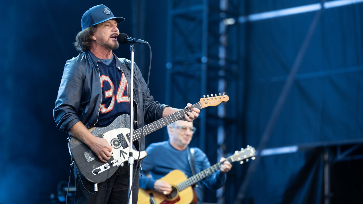 Eddie Vedder and Stone Gossard of Pearl Jam perform at Marlay Park in Dublin on June 22, 2024.