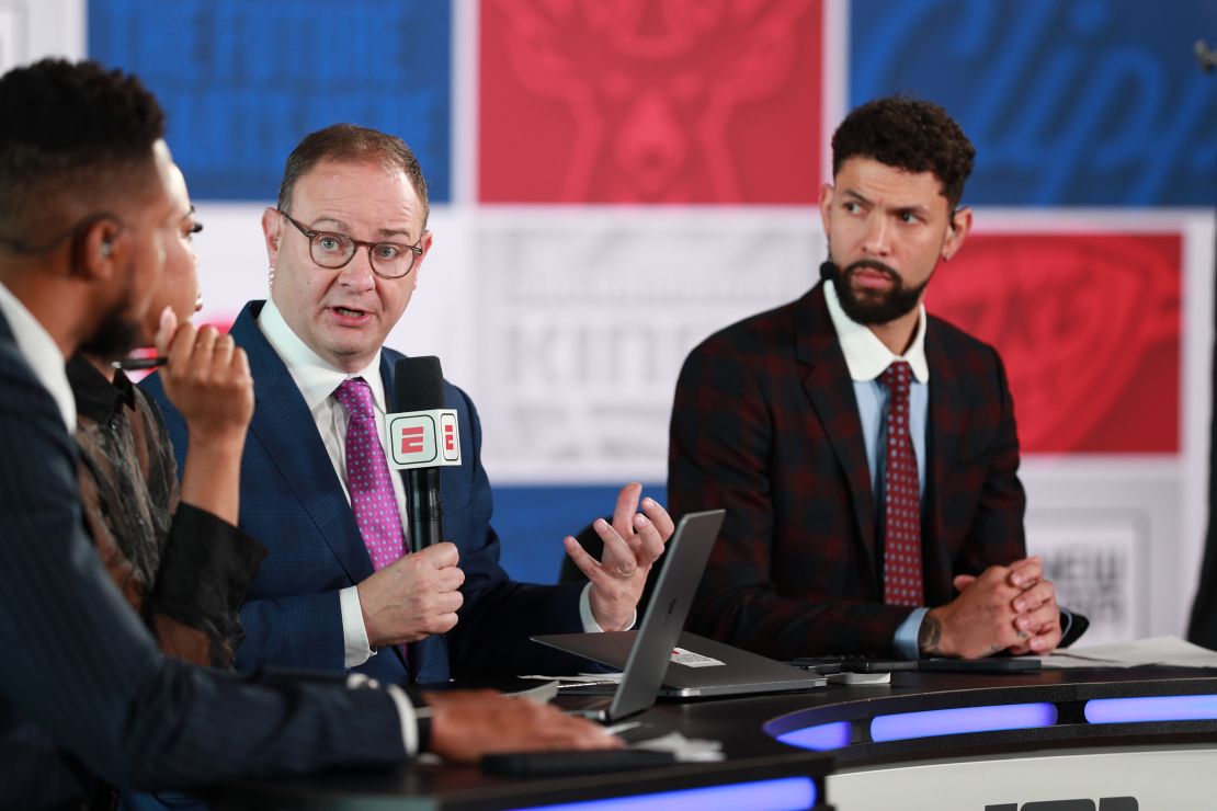 Adrian Wojnarowski reports during the 2024 NBA Draft on June 26 at the Barclays Center in Brooklyn, New York.