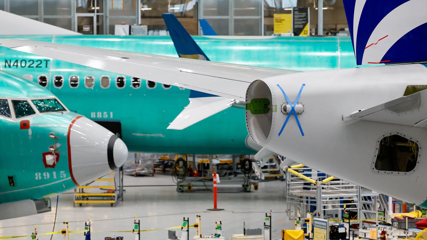 Boeing 737 MAX aircraft are assembled at the Boeing Renton Factory in Renton, Washington.