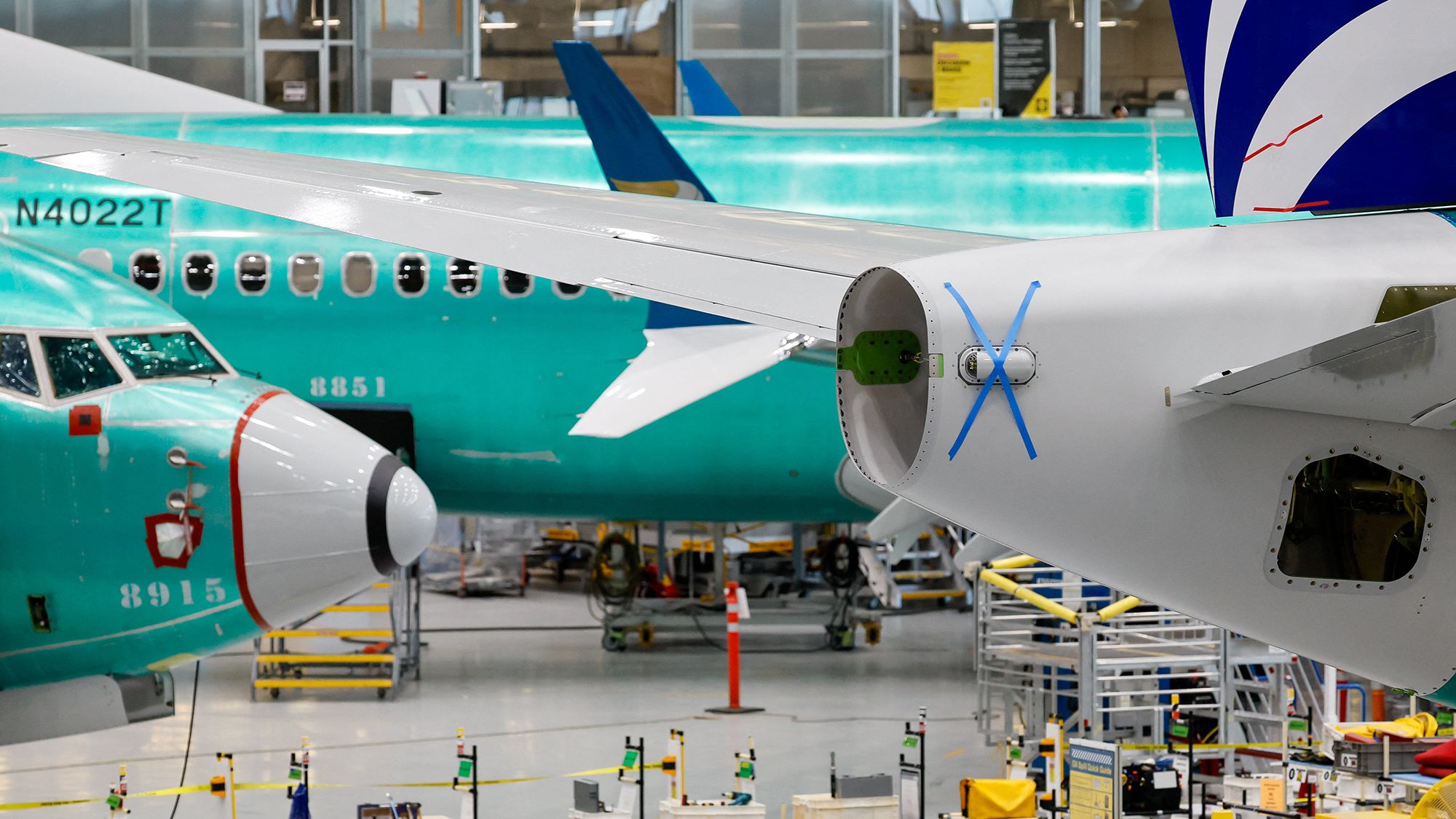 Boeing 737 MAX aircraft are assembled at the Boeing Renton Factory in Renton, Washington, on June 25, 2024.