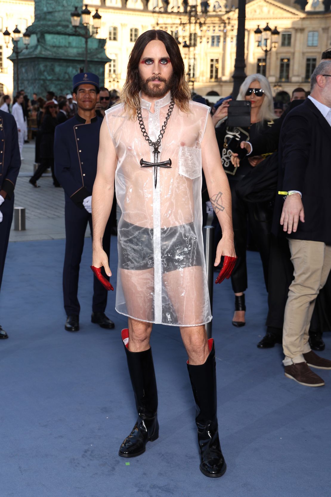 Jared Leto was seen in a translucent tunic at the same event.