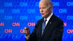 US President Joe Biden speaks as he participates in the first presidential debate of the 2024 elections with former US President and Republican presidential candidate Donald Trump at CNN's studios in Atlanta, Georgia, on June 27, 2024. (Photo by ANDREW CABALLERO-REYNOLDS / AFP) (Photo by ANDREW CABALLERO-REYNOLDS/AFP via Getty Images)