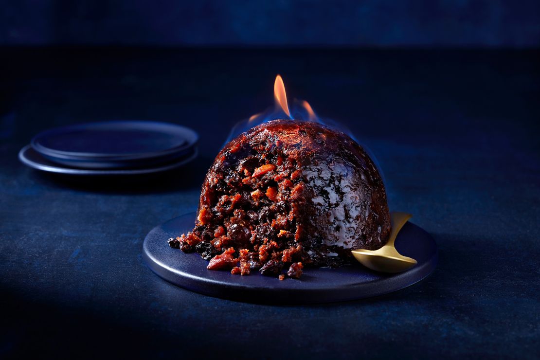 Dark and dense Christmas pudding is particularly festive when it's aflame.