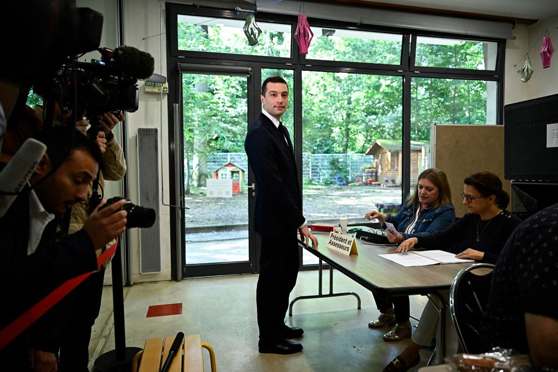 Bardella prepares to cast his first-round vote in a Paris suburb, June 30, 2024.