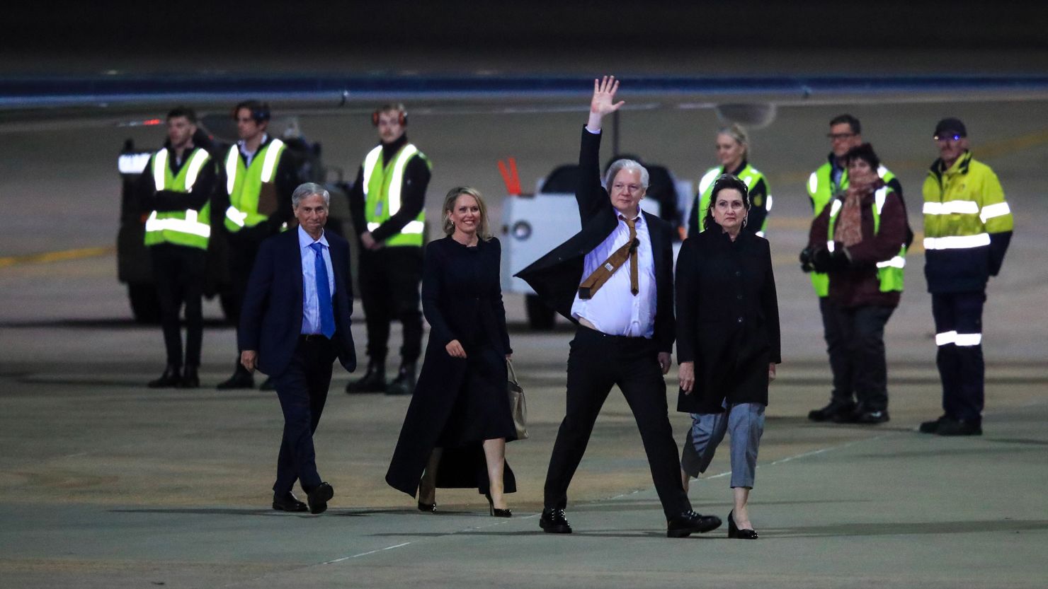 WikiLeaks founder Julian Assange arrives at Canberra Airport in Canberra, Australia on June 26, 2024.