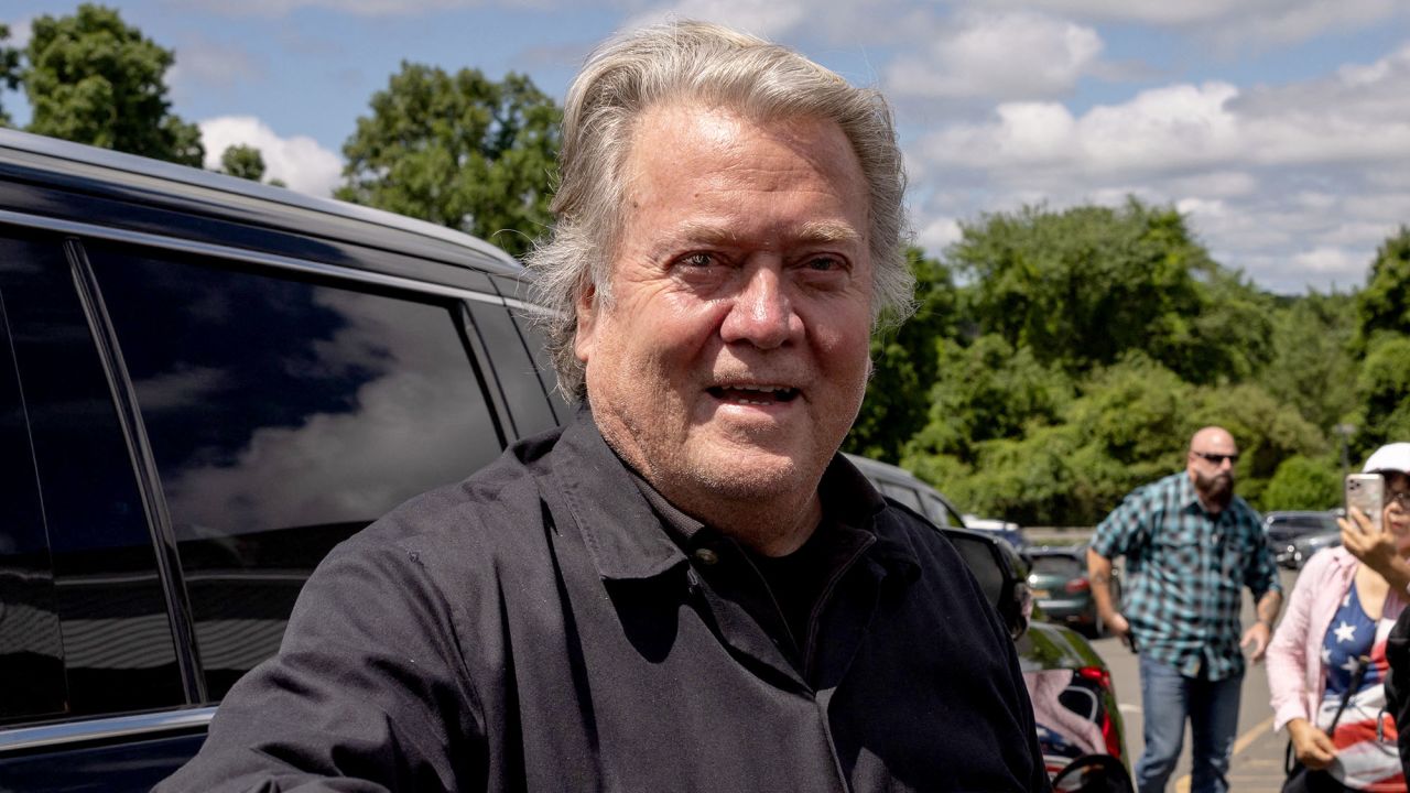 Former White House chief strategist Steve Bannon arrives at a press conference outside the federal penitentiary in Danbury, Connecticut, on July 1.