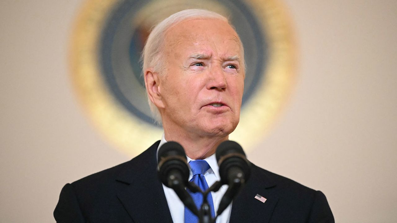 US President Joe Biden delivers remarks on the Supreme Court's immunity ruling at the Cross Hall of the White House in Washington, DC on July 1, 2024. The US Supreme Court ruled July 1, 2024 that Donald Trump enjoys some immunity from prosecution as a former president, a decision set to delay his trial for conspiring to overturn the 2020 election. (Photo by Mandel NGAN / AFP) (Photo by MANDEL NGAN/AFP via Getty Images)