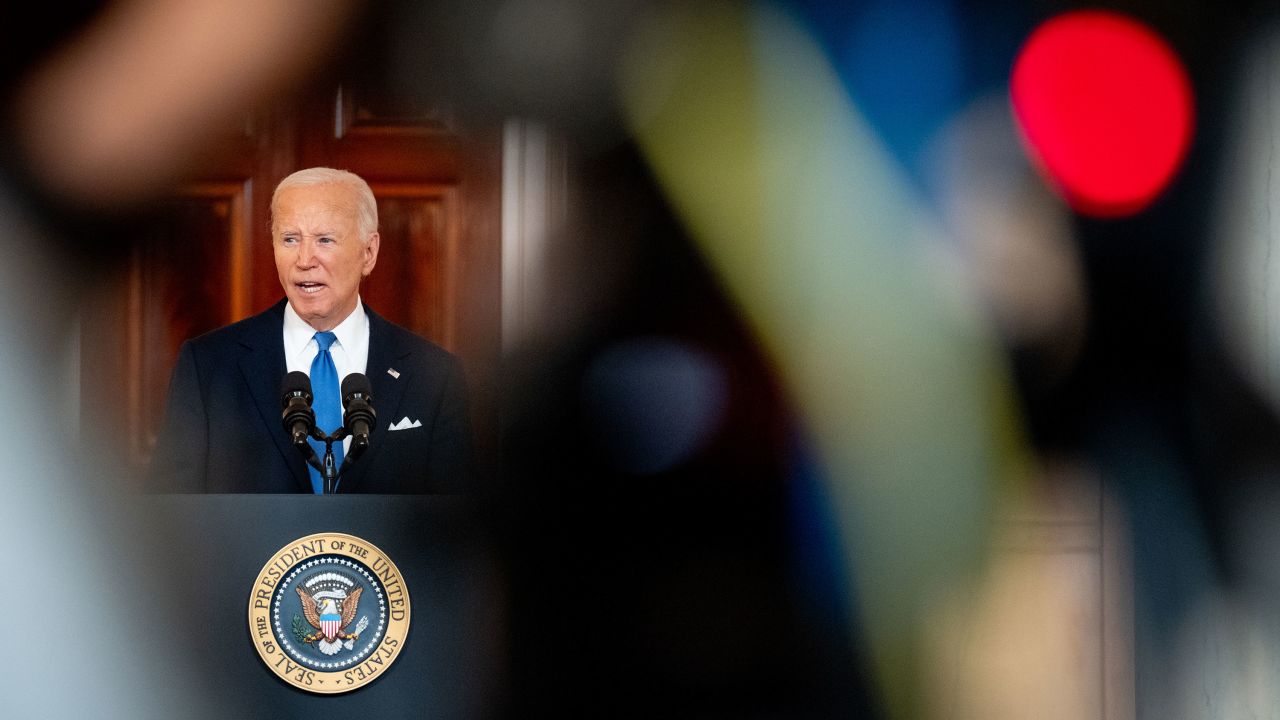 President Joe Biden speaks to to the media at the White House in Washington, DC, on July 1. Andrew Harnik/Getty Images