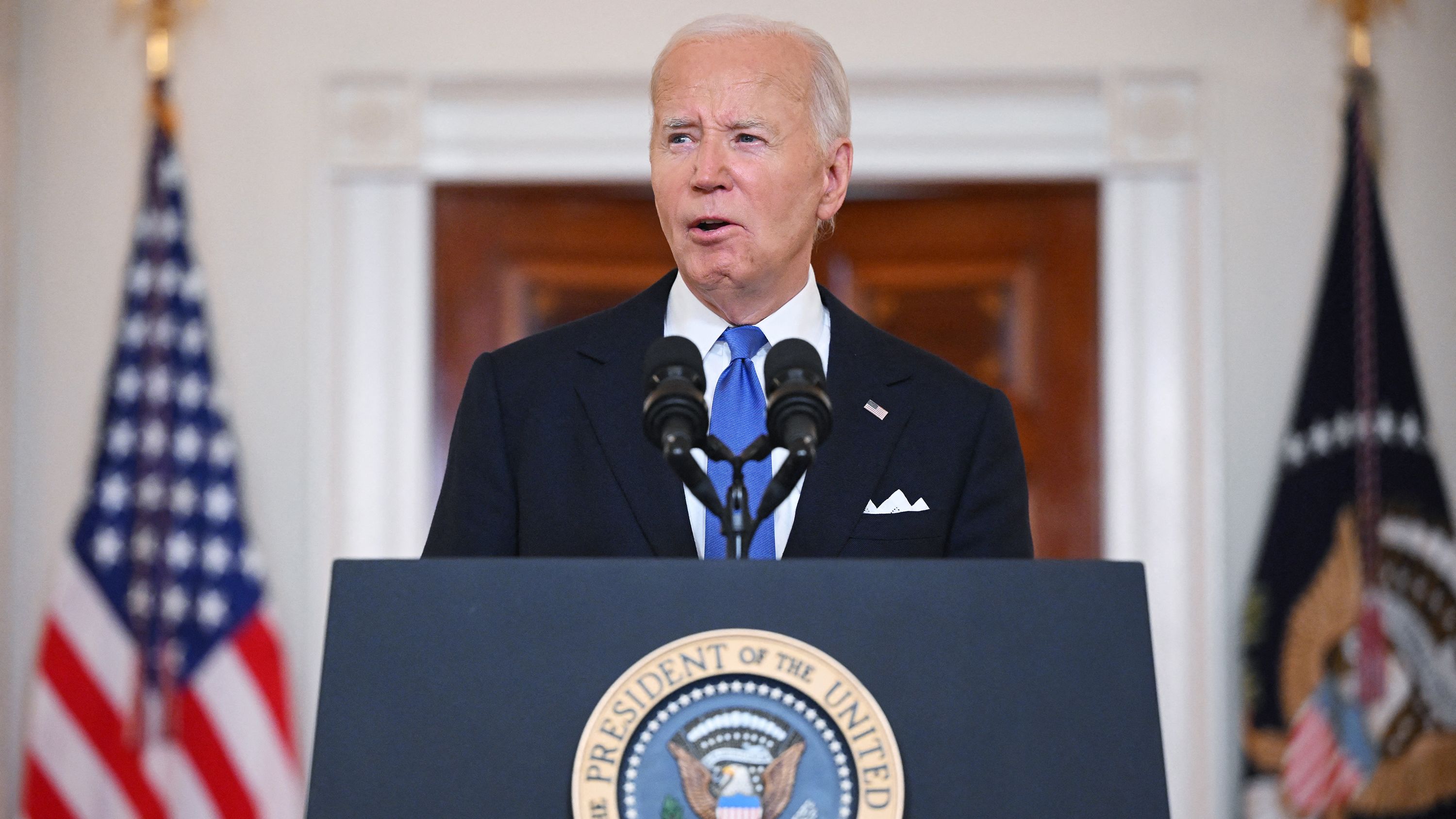 US President Joe Biden delivers remarks on the Supreme Court's immunity ruling at the Cross Hall of the White House in Washington, DC on July 1, 2024.