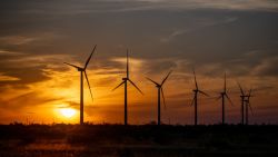 NOLAN, TEXAS - JUNE 28: Wind turbines in a field at sunrise on June 28, 2024 in Nolan, Texas.  (Photo by Brandon Bell/Getty Images)