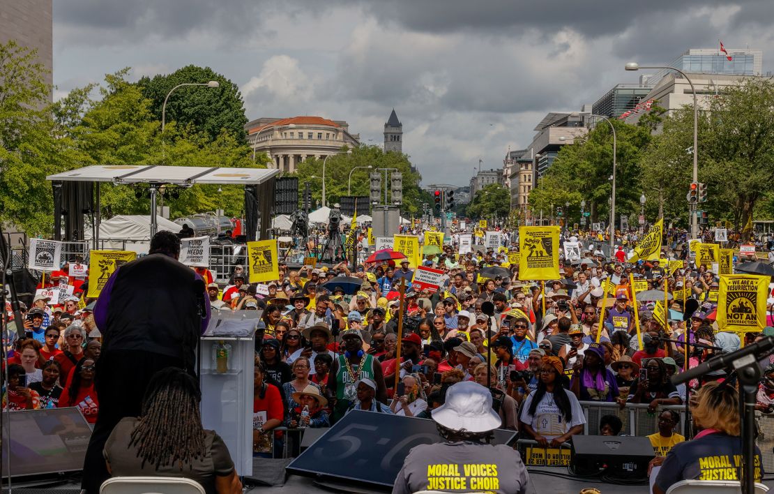 The Rev. William Barber speaks to activists at the June 2024 rally in Washington. "What you saw election night is not the whole of America," he tells CNN.