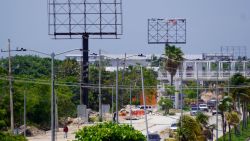 Advertising billboards are taken down in anticipation of the potential arrival of Hurricane Beryl in Cancun, Quintana Roo State, Mexico, on July 3, 2024. Powerful Hurricane Beryl churned along Jamaica's southern coast on Wednesday, battering the island with dangerous winds and sea surge after leaving a trail of destruction and at least seven people dead in the Caribbean. (Photo by Elizabeth Ruiz / AFP) (Photo by ELIZABETH RUIZ/AFP via Getty Images)