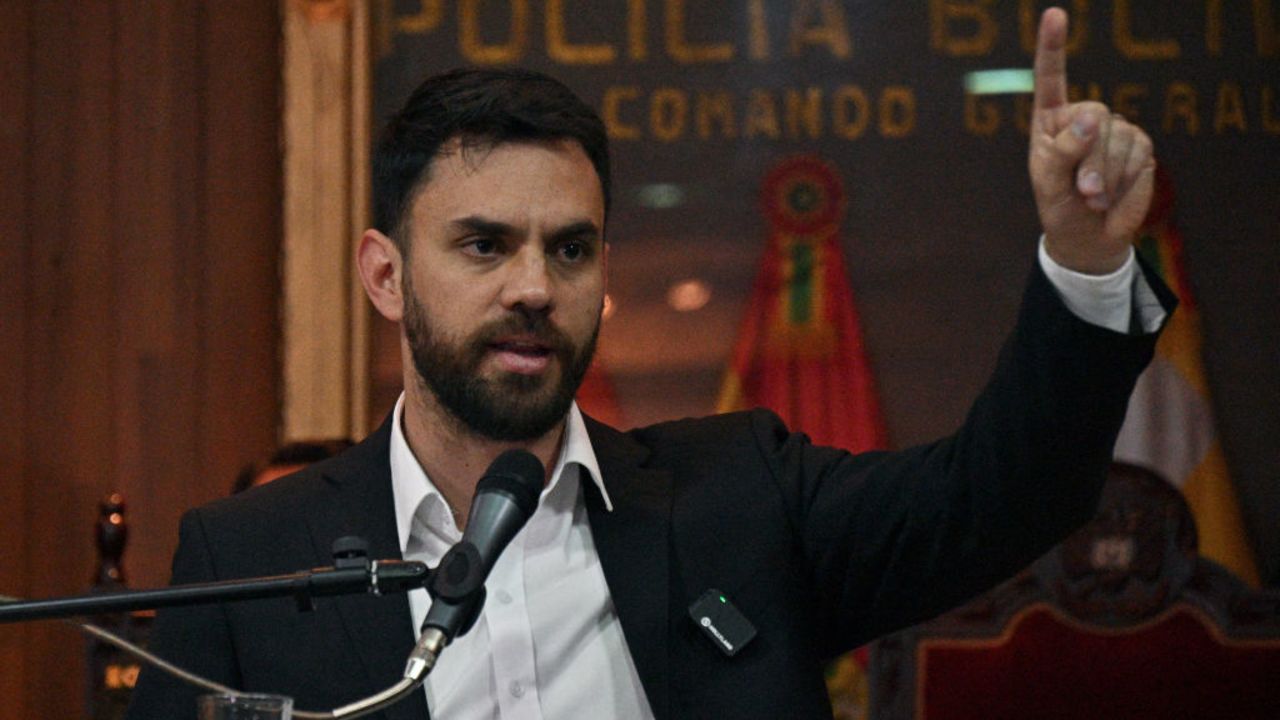 Bolivian Government Minister Eduardo del Castillo speaks during a press conference at the headquarters of the Police General Command in La Paz on July 3, 2024. (Photo by AIZAR RALDES / AFP) (Photo by AIZAR RALDES/AFP via Getty Images)