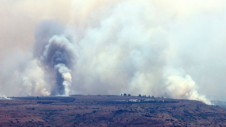 Smoke billows after rockets fired from southern Lebanon hit the Upper Galilee region in northern Israel.