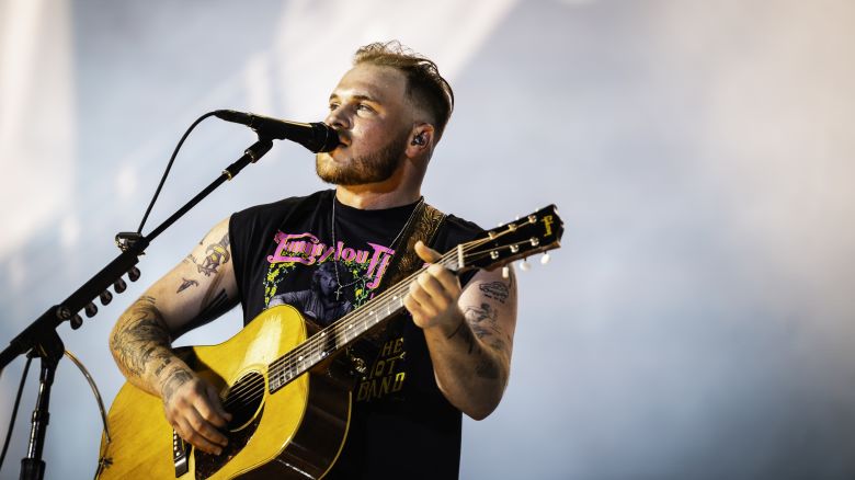 Zach Bryan performs during the Quittin Time tour at Nissan Stadium on June 29, 2024 in Nashville, Tennessee.