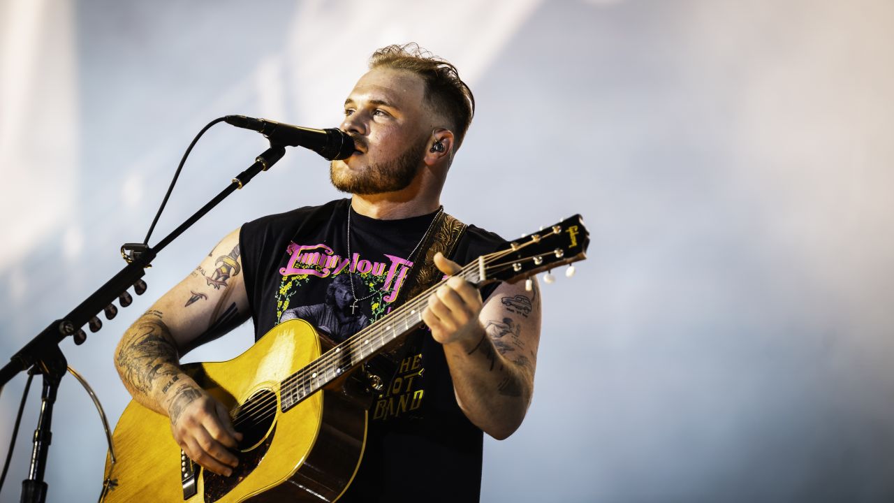 Zach Bryan performs during the Quittin Time tour at Nissan Stadium on June 29, 2024 in Nashville, Tennessee.