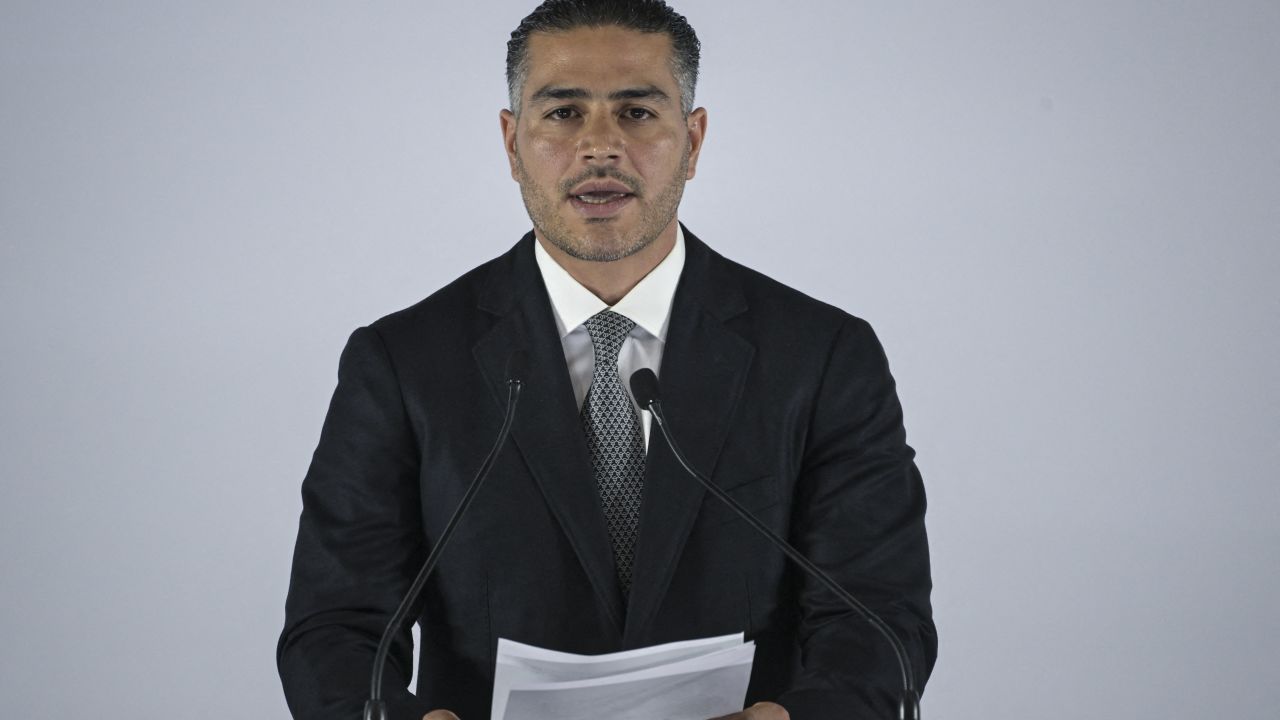 Omar Garcia Harfuch, Secretariat of Security and Citizen Protection (SSPC), speaks during the presentation of the third stage of the new cabinet at the Museum of Economics in Mexico City on July 4, 2024. (Photo by Yuri CORTEZ / AFP) (Photo by YURI CORTEZ/AFP via Getty Images)