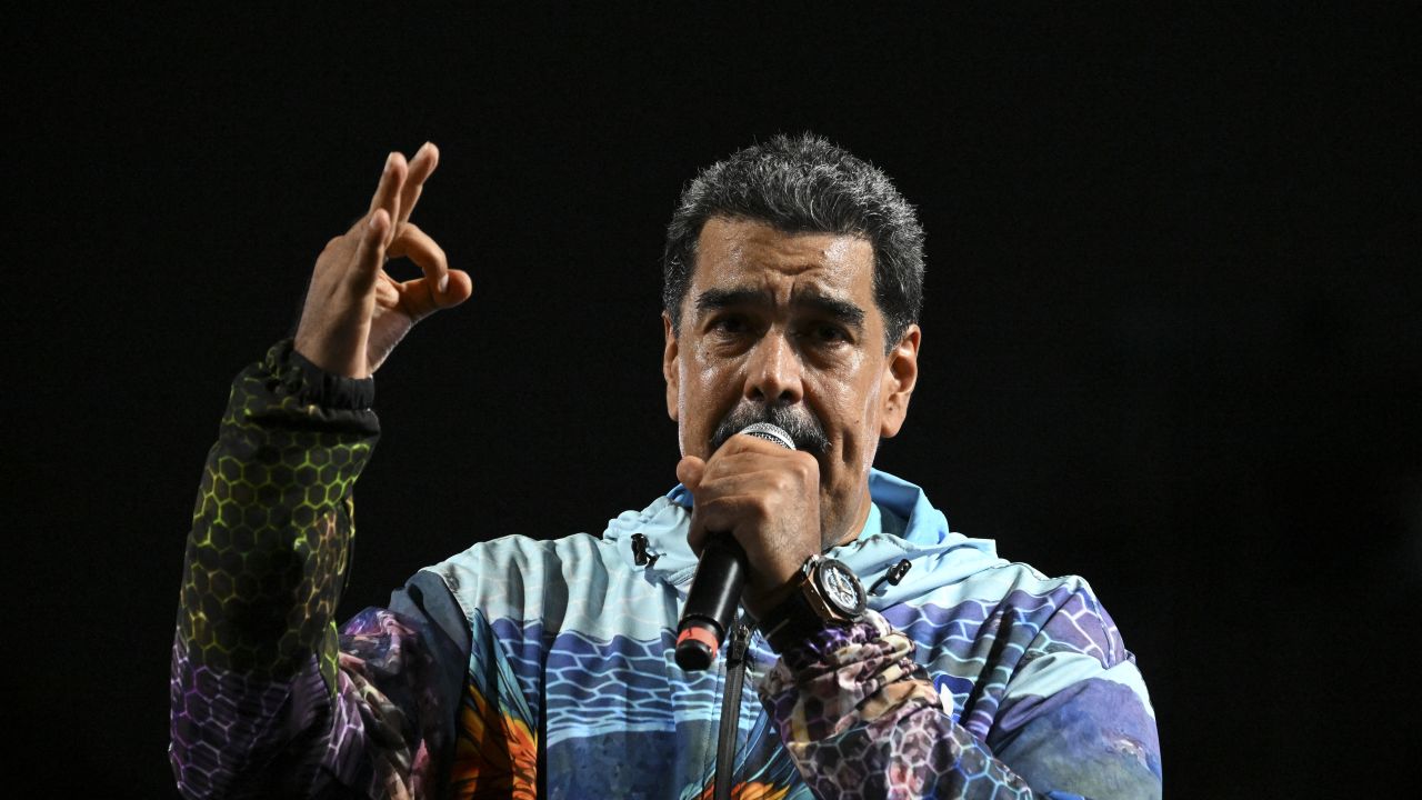 Venezuelan President and presidential candidate Nicolas Maduro speaks to supporters during a rally in Caracas on July 4, 2024. Campaigning for July 28 presidential elections officially opened in Venezuela amid great uncertainty Thursday, with incumbent Nicolas Maduro accused of political persecution. (Photo by Federico PARRA / AFP) (Photo by FEDERICO PARRA/AFP via Getty Images)