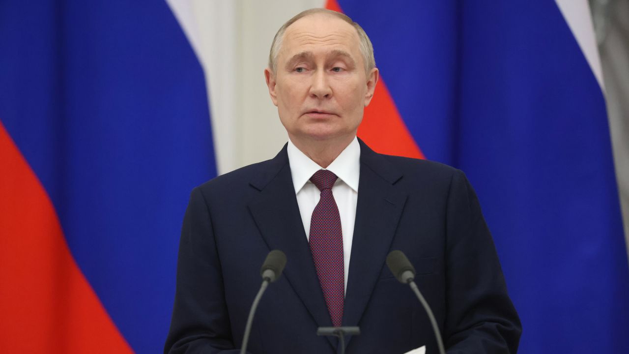 Russian President Vladimir Putin speeches during a joint press conference after Russian-Hungarian talks at the Senat Palace of the Moscow's Kremlin on July 5, 2024 in Moscow, Russia. Hingarian Prime Minister Orban arrived to Moscow after his talks with Ukrainian President Volodymyr Zelensky in Kyiv.