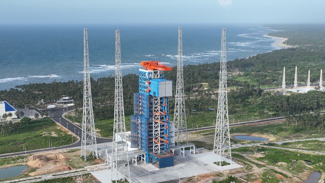 A commercial spacecraft launch site on China's Hainan island completes a rocket launch simulation on June 30.