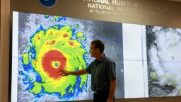 MIAMI, FLORIDA - JULY 01: John Cangialosi, Senior Hurricane Specialist at the National Hurricane Center, inspects a satellite image of Hurricane Beryl, the first hurricane of the 2024 season, at the National Hurricane Center on July 01, 2024 in Miami, Florida. On Monday afternoon, the storm, centered 30 miles west-northwest of Carriacou Island, became the strongest hurricane this early in the season in this area of the Atlantic. (Photo by Joe Raedle/Getty Images)