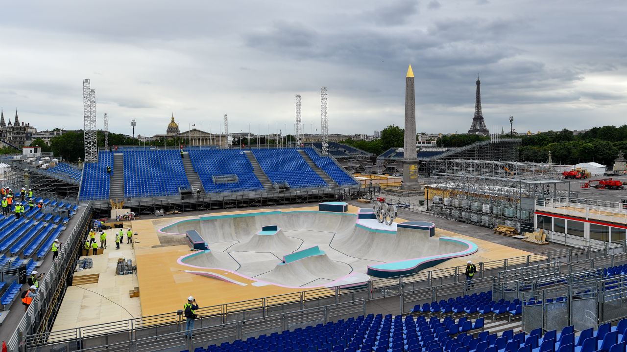 PARIS, FRANCE - JULY 03: General view inside Skatepark during the Unveiling of the Competition Areas for the BMX Freestyle and Skateboarding Events for Paris Olympics 2024 at Place de la Concorde on July 03, 2024 in Paris, France. (Photo by Franco Arland/Getty Images)