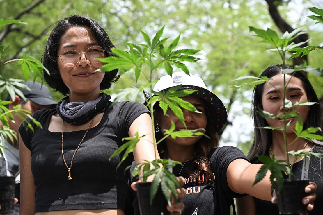 Pro-cannabis activist Kitty Chopaka, seen here at a protest against the Thai government in 2024, says the new rules will not stop people from buying marijuana for recreational purposes.