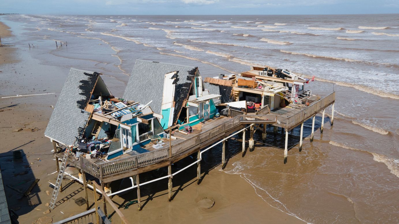 A destroyed home in Surfside Beach, Texas, on July 8, 2024, following the landfall of Hurricane Beryl.
