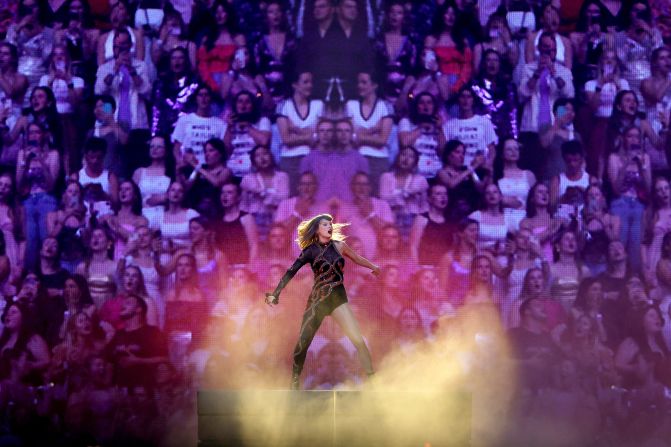 Swift performs during the "Reputation" set in Amsterdam, Netherlands, in July 2024.