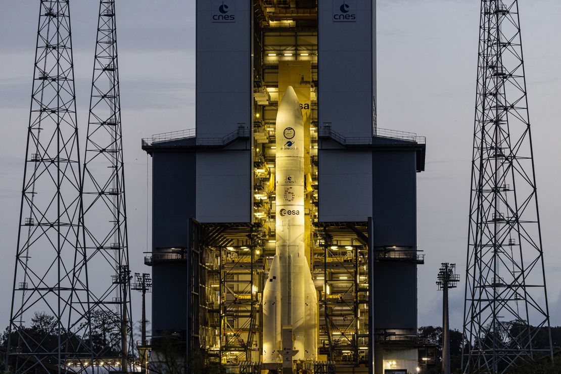 The Ariane 6 rocket is seen prior to its maiden launch at the Guiana Space Center on Tuesday.