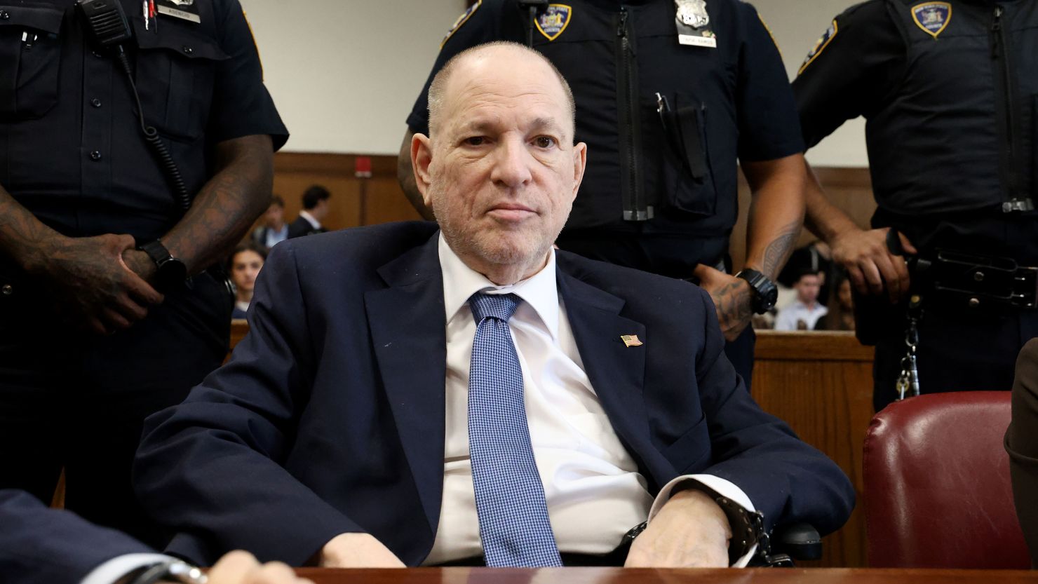 Harvey Weinstein appears in Manhattan Supreme Court as Manhattan DA Alvin Bragg prepares to file new charges in the rape case against him on July 9, 2024, in New York City.