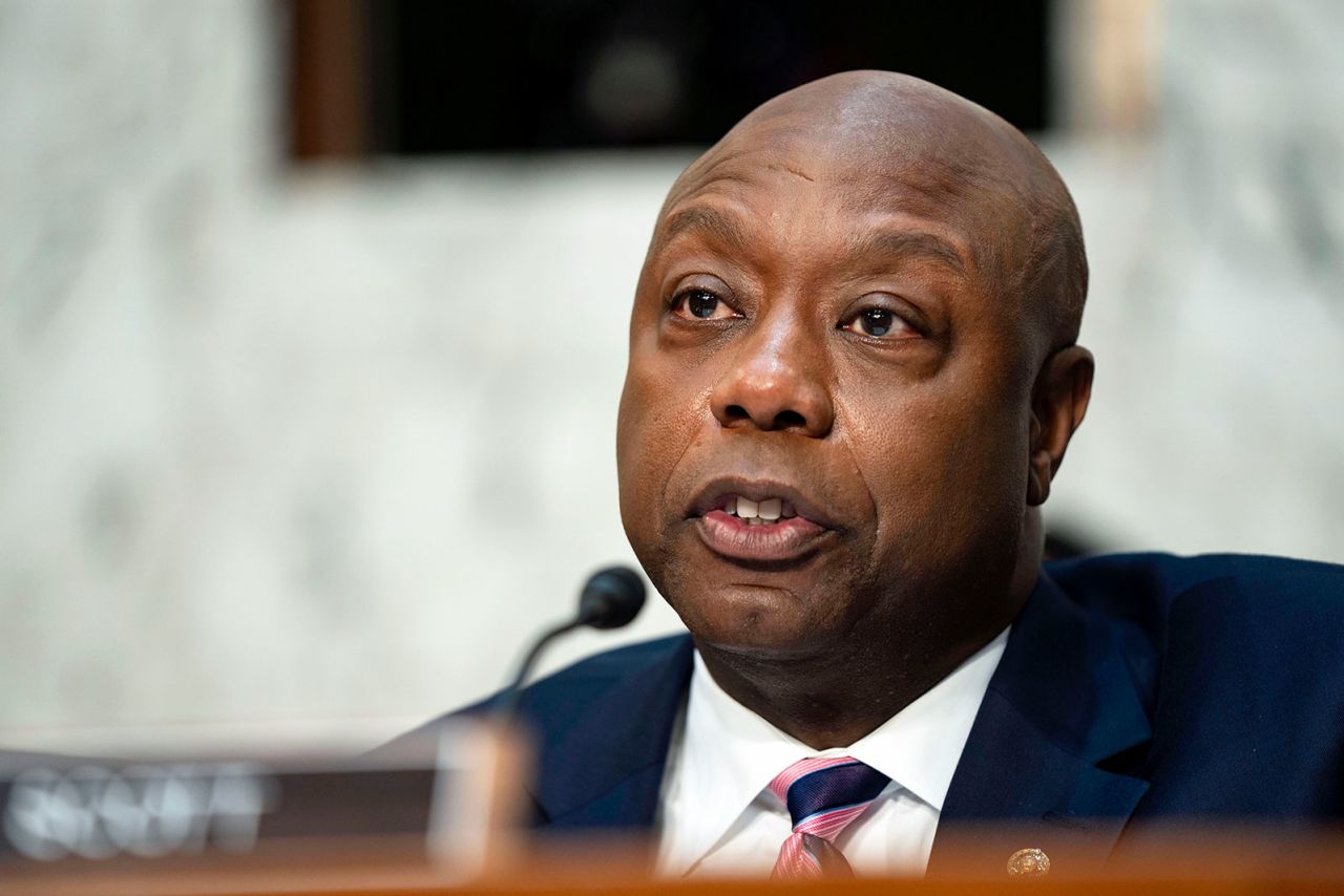 Sen. Tim Scott  speaks during a hearing at the US Capitol on July 9, in Washington, DC.