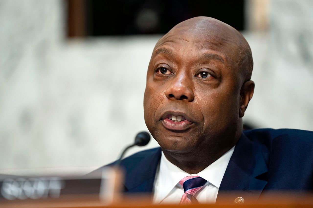 Sen. Tim Scott speaks during a Senate hearing on July 9 in Washington, DC.