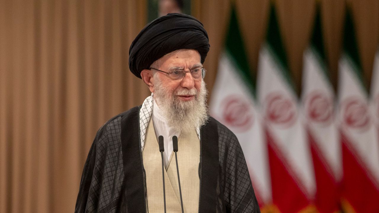 TEHRAN, IRAN - JULY 5: Iranian Supreme Leader Ayatollah Ali Khamenei speaks after casting his vote for the presidential runoff election on July 5, 2024 in Tehran, Iran. The second round of Iran's presidential elections was held while no candidate won the majority of votes in the first round of elections last month. In the second round, Saeed Jalili, who is known as a radical candidate, faced Masoud Pezeshkian, a reformist candidate. (Photo by Majid Saeedi/Getty Images)