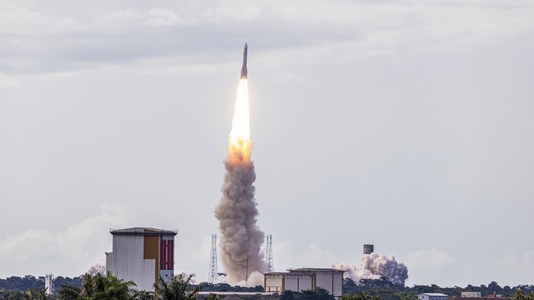 The European Space Agency satellite launcher Ariane 6 rocket takes off from its launchpad at the Guiana Space Centre in Kourou, French Guiana, on July 9.