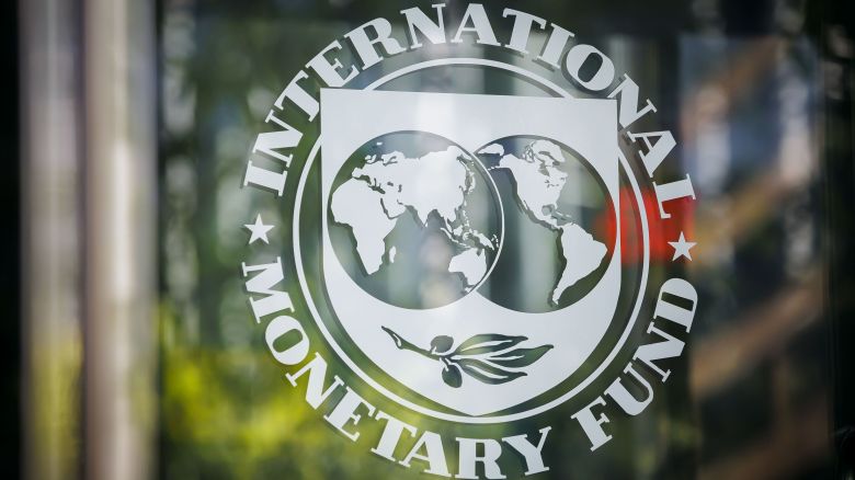 The IMF logo pictured in Washington, DC, in July 2024.
